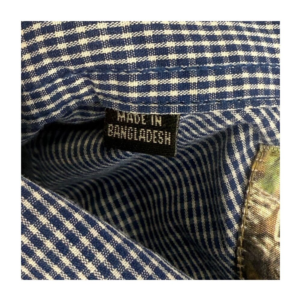 Realtree Shirt Men's XL Blue White Plaid Cotton Short Sleeve Collared Button-Up - Picture 8 of 8